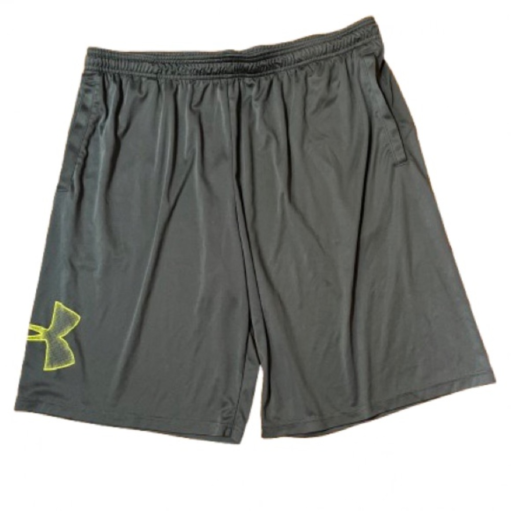 Under Armour Men's Loose Dark Gray Shorts with Neon Logo Size XXL